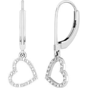 Dazzlingrock Collection 0.05 ctw Round White Diamond Hollow Heart Lever Back Dangle Earrings for Women in 925 Sterling Silver