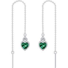 Heart Threader Earrings Long Chain Celtic Knot Drop Earrings 925 Sterling Silver 12 Birthstone Birthday Jewelry Gifts for Women