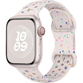 Breathable Sport Band Compatible with Apple Watch Band 40mm 38mm 41mm 44mm 45mm 42mm 49mm for Women Men，Soft Silicone Wristband Waterproof Strap for iWatch Series 9 8 7 6 SE 5 Ultra 4 3 2 1