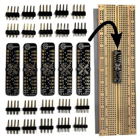 Stargazer Solderless Breadboard SMD to DIP Dual Sided Breakout for 16-QFP, QFN, DFP, DFN (0.5mm and 0.4mm Pitch) with Gold Plated Headers [5 Pack]