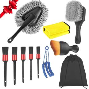 11PCS Detailing Brush Set, Sturdy Car Detailing Kit Includes Car Interior Detailing Brushes, Car Wheel & Tire Brush for Rim Cleaner, Detailing Brush Set, car Cleaning kit for Dust,Air Vent Brush