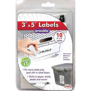 Jokari Label Once Erasable 3x5-Inch Labels Starter Kit with 10 Labels, Eraser and Pen