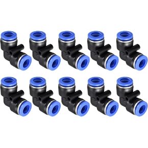 10 Pack 90 Degree Elbow Push to Connect Air Hose Fitting, for Transporting Air Water, Apply to Outdoor/Industrial (10mm, Blue Black)