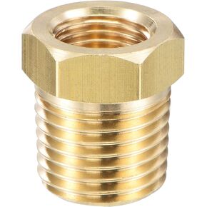 uxcell Brass Pipe Fitting Reducer Adapter 1/4" BSPT Male x 1/8" NPT Female for Water Oil Air Pressure Gauge Engine Temp Sensor, Pack of 1