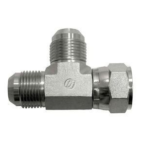 6602-14-14-14-FG Forged Steel Tee Tube Fitting, 1-3/16"-12 SAE x 1-3/16"-12 SAE x 1 3/16"-12 SAE Thread, 7/8" Male JIC x 7/8" Female JIC Swivel x 7/8" Male JIC