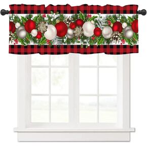 Christmas Window Valances Buffalo Check Plaid Valance Kitchen Curtains with Rod Pocket Winter Holiday Window Treatments Short Curtain Panels for Living Room Decor 54" X 18"