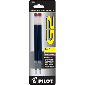 Pilot, G2 Gel Ink Refills, Bold Point 1 mm, Burgundy, Pack of 2