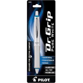 Pilot® Dr. Grip™ Retractable Ballpoint Pen, Medium Point, 1.0 mm, White Barrel, Black Ink