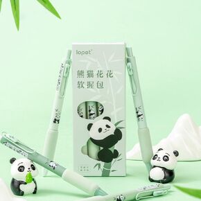 Retractable Quick Dry Ink Pens, Comfortable Writing Pens, 0.5mm Fine Point Black Ink, Perfect for Office School Supplies Gifts for Boys Girls, Pack of 4pcs (Panda)