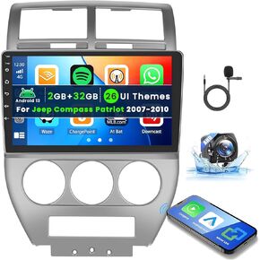 Roinvou [2G+32G] Android 13 Car Stereo for Jeep Compass Patriot 2007-2009 with Wireless Carplay Android Auto, 10.1" Touch Screen Car Radio Support GPS/WiFi/Bluetooth/26UI/Voice Control/SWC