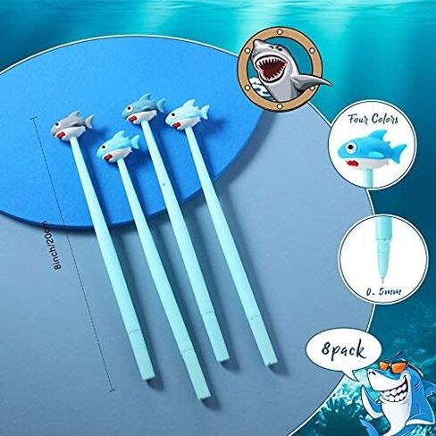 Shark Head Gel Ink Pen 8 Pieces Shark Shaped Pens 4 Colors 0.5 mm Kawaii Stationery Shark Gel Ink Pen Cartoon Cute Animal Pen for Students Ocean Themed Party and School Supplies Gifts in Saudi Arabia