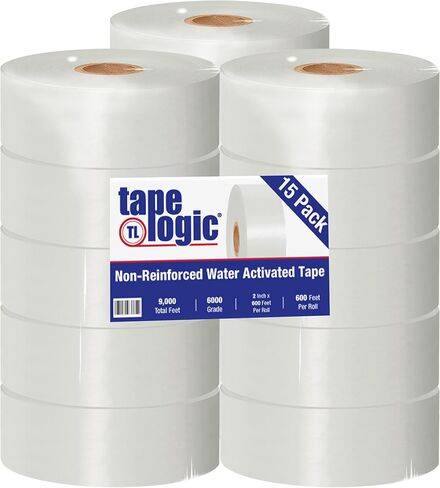 Tape Logic 2 Inch x 600 Feet, Non-Reinforced Gummed Packing Tape, Water Activated, White, for Shipping and Packaging (15 Rolls), by Choice Shipping Supplies in Saudi Arabia