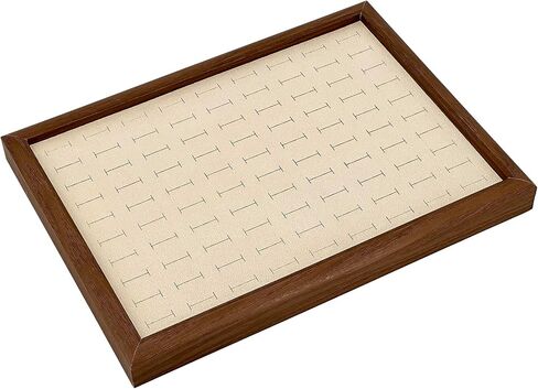 TheDisplayGuys - Wooden Oak Jewelry Display Organizer Storage Tray w. Velvet Insert - 90 Ring Holder Slots - Dark/Beige in Saudi Arabia