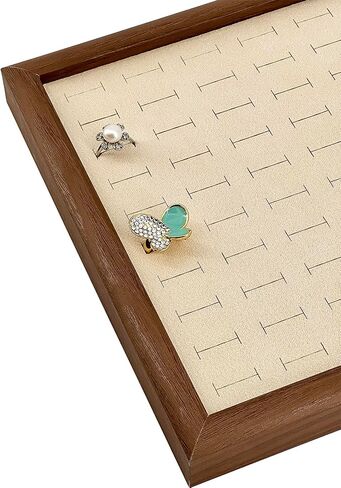 TheDisplayGuys - Wooden Oak Jewelry Display Organizer Storage Tray w. Velvet Insert - 90 Ring Holder Slots - Dark/Beige in Saudi Arabia