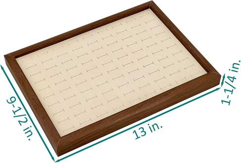 TheDisplayGuys - Wooden Oak Jewelry Display Organizer Storage Tray w. Velvet Insert - 90 Ring Holder Slots - Dark/Beige in Saudi Arabia