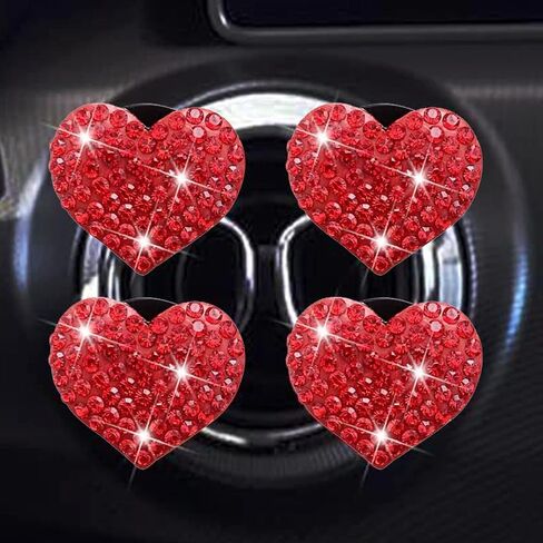 مشابك تنفيس الهواء على شكل قلب من Bling Heart، 4 قطع على شكل قلب لمنفذ تكييف هواء السيارة، مشبك كريستالي لامع معطر هواء للسيارة، إكسسوارات ديكور داخلية للسيارة (أزرق داكن (4 قطع)) in Saudi Arabia