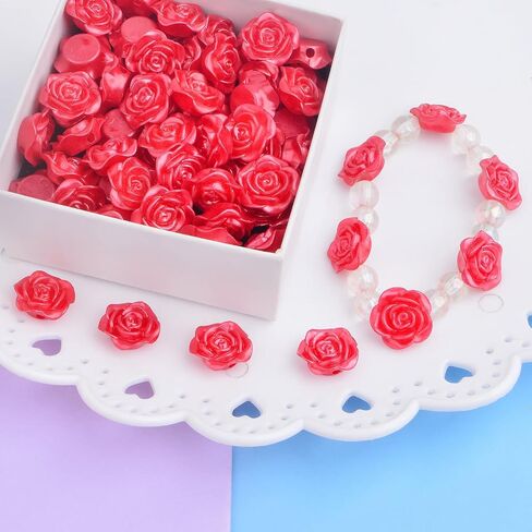 100pcs Rose Flower Spacer Beads ABS Plastic Roseflower Shape Bead Cute Roses Craft Beads Accessories Embellishments for DIY Bracelet Necklace Jewelry Making Supplies, Royal Blue in Saudi Arabia