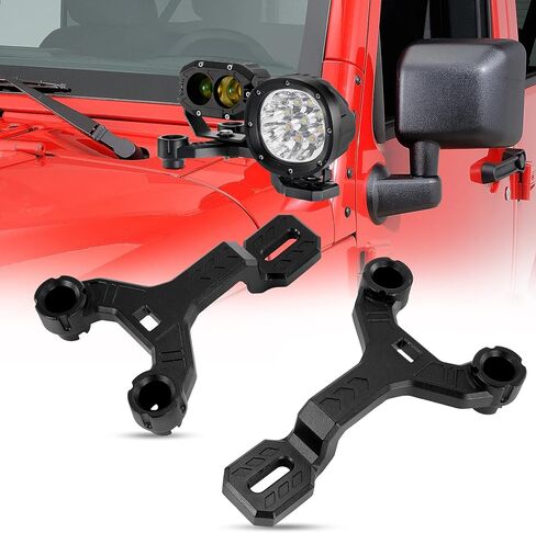 دعامات تثبيت مزدوجة على شكل حرف A من AUXMART، دعامات تثبيت لمصابيح العمل LED على الزجاج الأمامي لشريط إضاءة الطرق الوعرة بشكل منفصل متوافق مع 2018-2022 Jeep Wrangler JL/JLU وGladiator JT قطعتان/مجموعة in Kuwait