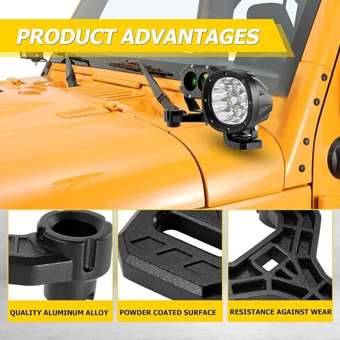 دعامات تثبيت مزدوجة على شكل حرف A من AUXMART، دعامات تثبيت لمصابيح العمل LED على الزجاج الأمامي لشريط إضاءة الطرق الوعرة بشكل منفصل متوافق مع 2018-2022 Jeep Wrangler JL/JLU وGladiator JT قطعتان/مجموعة in Kuwait