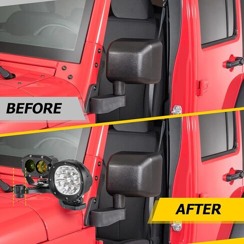 دعامات تثبيت مزدوجة على شكل حرف A من AUXMART، دعامات تثبيت لمصابيح العمل LED على الزجاج الأمامي لشريط إضاءة الطرق الوعرة بشكل منفصل متوافق مع 2018-2022 Jeep Wrangler JL/JLU وGladiator JT قطعتان/مجموعة in Kuwait