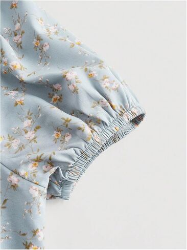 Floerns Women's Floral Print Puff Sleeve Tie Back Sweetheart Neck Crop Blouse Top in Saudi Arabia