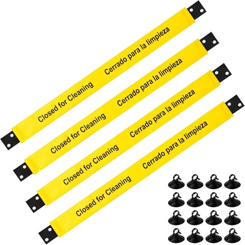 4 Pcs Closed for Cleaning Sign with Magnetic Ends Nylon Bathroom Restroom Signs Do Not Enter Magnetic Signs with 8 Suction Cup Hanger Banner for Door (Spanish and English) in Saudi Arabia