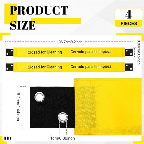 4 Pcs Closed for Cleaning Sign with Magnetic Ends Nylon Bathroom Restroom Signs Do Not Enter Magnetic Signs with 8 Suction Cup Hanger Banner for Door (Spanish and English) in Saudi Arabia