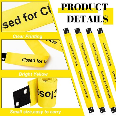 4 Pcs Closed for Cleaning Sign with Magnetic Ends Nylon Bathroom Restroom Signs Do Not Enter Magnetic Signs with 8 Suction Cup Hanger Banner for Door (Spanish and English) in Saudi Arabia