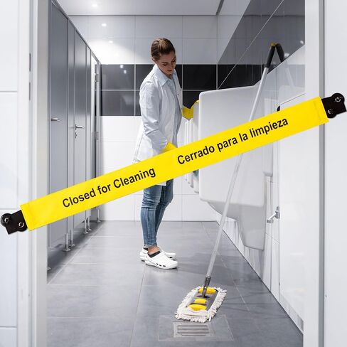 4 Pcs Closed for Cleaning Sign with Magnetic Ends Nylon Bathroom Restroom Signs Do Not Enter Magnetic Signs with 8 Suction Cup Hanger Banner for Door (Spanish and English) in Saudi Arabia