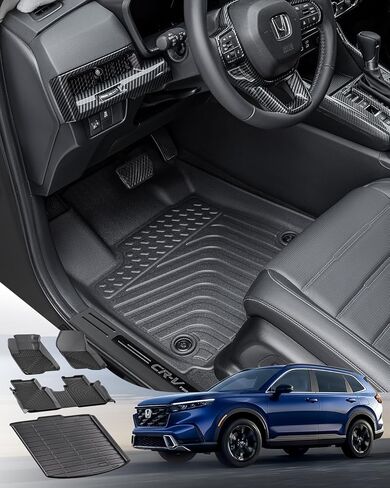 سجادات أرضية CarQiWireless وحصيرة صندوق السيارة لملحقات Honda CRV 2023 2024 (الهجينة غير متضمنة)، وبطانات أرضية TPE مناسبة لجميع الأحوال الجوية لسيارة Honda CR-V، وأرضية مضادة للانزلاق عديمة الرائحة وسجادات للشحن لجميع المواسم in Kuwait