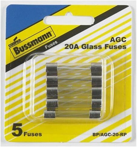 صمام زجاجي للسيارة Bussmann BP/AGC-20-RP AGC (1/4 بوصة × 11/4 بوصة 20 أمبير)، 5 عبوات in Saudi Arabia