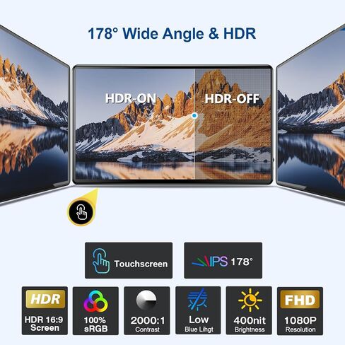 شاشة لمس 14 بوصة، USB-C+HDMI+VGA FHD 1920x1080 IPS HDR 100% sRGB 60 هرتز 10 نقاط تعمل باللمس مع مكبرات صوت وVESA لأجهزة الكمبيوتر المحمول/الكمبيوتر المصغر/جهاز الكمبيوتر الشخصي/صندوق التلفزيون/وحدات التحكم بالألعاب in Saudi Arabia
