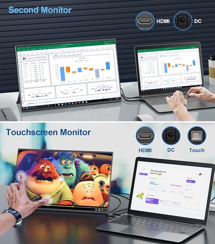 شاشة لمس 14 بوصة، USB-C+HDMI+VGA FHD 1920x1080 IPS HDR 100% sRGB 60 هرتز 10 نقاط تعمل باللمس مع مكبرات صوت وVESA لأجهزة الكمبيوتر المحمول/الكمبيوتر المصغر/جهاز الكمبيوتر الشخصي/صندوق التلفزيون/وحدات التحكم بالألعاب in Saudi Arabia