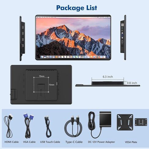شاشة لمس 14 بوصة، USB-C+HDMI+VGA FHD 1920x1080 IPS HDR 100% sRGB 60 هرتز 10 نقاط تعمل باللمس مع مكبرات صوت وVESA لأجهزة الكمبيوتر المحمول/الكمبيوتر المصغر/جهاز الكمبيوتر الشخصي/صندوق التلفزيون/وحدات التحكم بالألعاب in Saudi Arabia