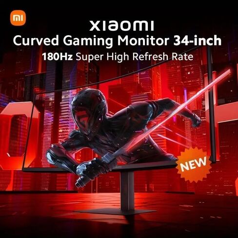 شاشة ألعاب منحنية من Xiaomi مقاس 34 بوصة 180 هرتز، معدل إعادة تدوير عالٍ 1 مللي ثانية، معايرة احترافية سريعة ومزامنة مجانية ممتازة 95% DCI-P3 100% sRGB* شاشة كمبيوتر منخفضة الضوء الأزرق شاشة كمبيوتر سطح المكتب in Kuwait