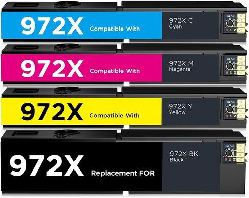 خرطوشة حبر 972X 4PK متوافقة مع حزمة التحرير والسرد HP 972 X 972 | إنتاجية عالية | للطابعة PageWide Pro 452dw 452dn / PageWide Pro متعددة الوظائف 477dw 477dn 577dw 577z (BCMY) in Kuwait
