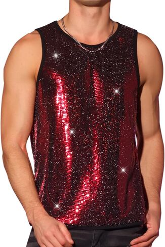 Lars Amadeus Sequin Tank Top for Men's Metallic Sparkle Glitter Sleeveless Tank Shirts in Saudi Arabia