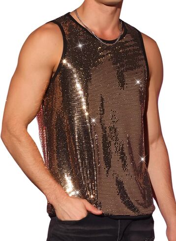 Lars Amadeus Sequin Tank Top for Men's Metallic Sparkle Glitter Sleeveless Tank Shirts in Saudi Arabia