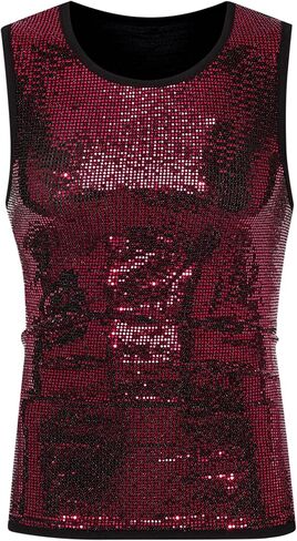 Lars Amadeus Sequin Tank Top for Men's Metallic Sparkle Glitter Sleeveless Tank Shirts in Saudi Arabia