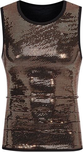 Lars Amadeus Sequin Tank Top for Men's Metallic Sparkle Glitter Sleeveless Tank Shirts in Saudi Arabia