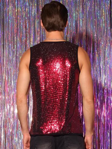 Lars Amadeus Sequin Tank Top for Men's Metallic Sparkle Glitter Sleeveless Tank Shirts in Saudi Arabia