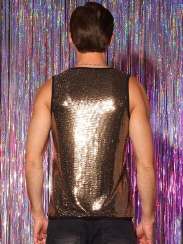 Lars Amadeus Sequin Tank Top for Men's Metallic Sparkle Glitter Sleeveless Tank Shirts in Saudi Arabia