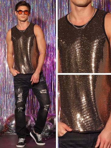 Lars Amadeus Sequin Tank Top for Men's Metallic Sparkle Glitter Sleeveless Tank Shirts in Saudi Arabia