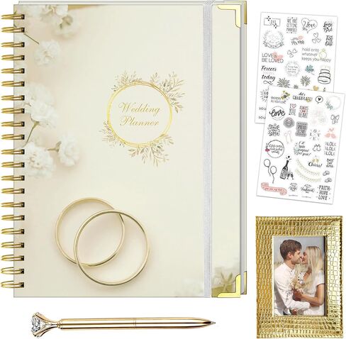Beautiful Wedding Planner with personalized design, The Wedding Planner comes with a Photo Album, Elegant Hardcover Wedding Planning Book and Organizer, our Wedding Planning includes a diamond pen in Saudi Arabia