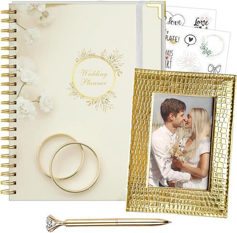 Beautiful Wedding Planner with personalized design, The Wedding Planner comes with a Photo Album, Elegant Hardcover Wedding Planning Book and Organizer, our Wedding Planning includes a diamond pen in Saudi Arabia