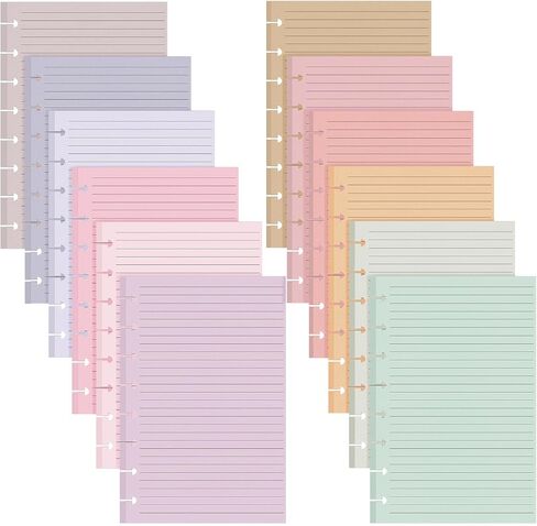 PerKoop 12 Pack 600 Sheets Half-letter Size Discbound Lined Planner Refill 5.5'' x 8.5'' College Ruled Size A5 8 Disc Notebooks 12 Colors Disc Notebooks Refill for Refill Journaling (Candy Color) in Saudi Arabia