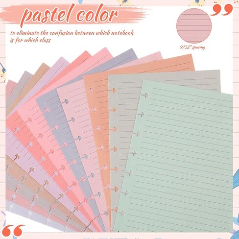 PerKoop 12 Pack 600 Sheets Half-letter Size Discbound Lined Planner Refill 5.5'' x 8.5'' College Ruled Size A5 8 Disc Notebooks 12 Colors Disc Notebooks Refill for Refill Journaling (Candy Color) in Saudi Arabia