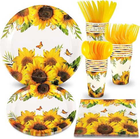 Sunflower Party Supplies Set, Sunflower Party Plates, Napkins and Cups Sets for Sunflower Themed Birthday Party Supplies, Baby Shower,Sunflower Parties Serves 20 in Saudi Arabia
