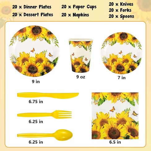 Sunflower Party Supplies Set, Sunflower Party Plates, Napkins and Cups Sets for Sunflower Themed Birthday Party Supplies, Baby Shower,Sunflower Parties Serves 20 in Saudi Arabia