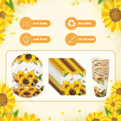Sunflower Party Supplies Set, Sunflower Party Plates, Napkins and Cups Sets for Sunflower Themed Birthday Party Supplies, Baby Shower,Sunflower Parties Serves 20 in Saudi Arabia